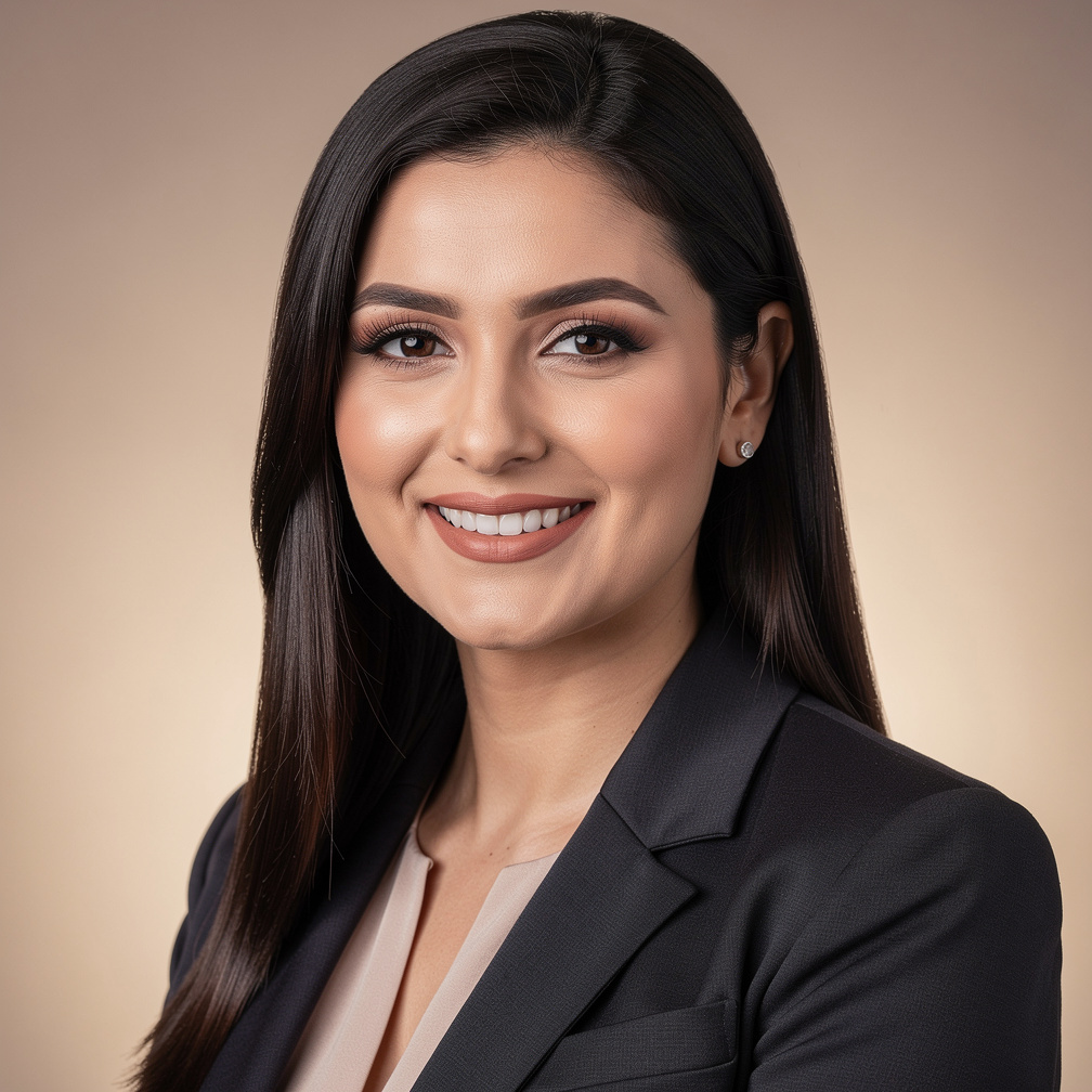 Turkish female news presenter testimonial portrait